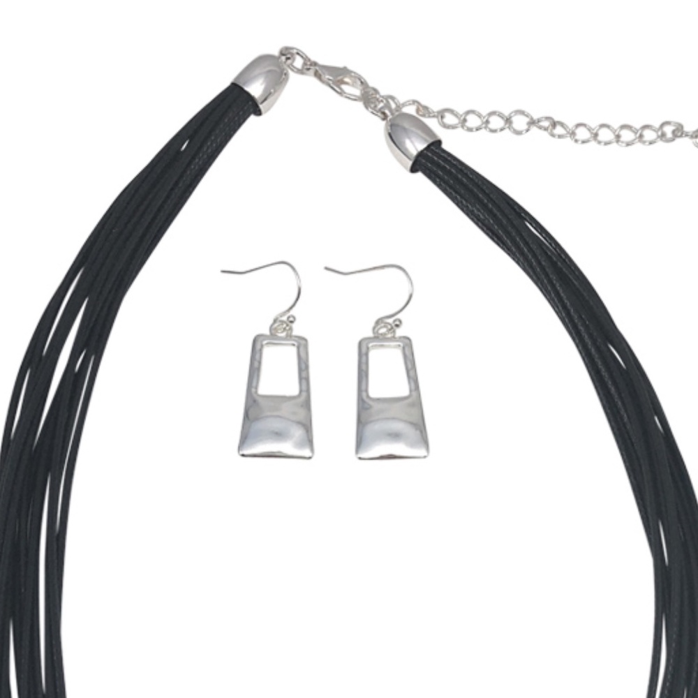 Pendant Necklace Black Cords w/Earrings - Picture 3 of 4